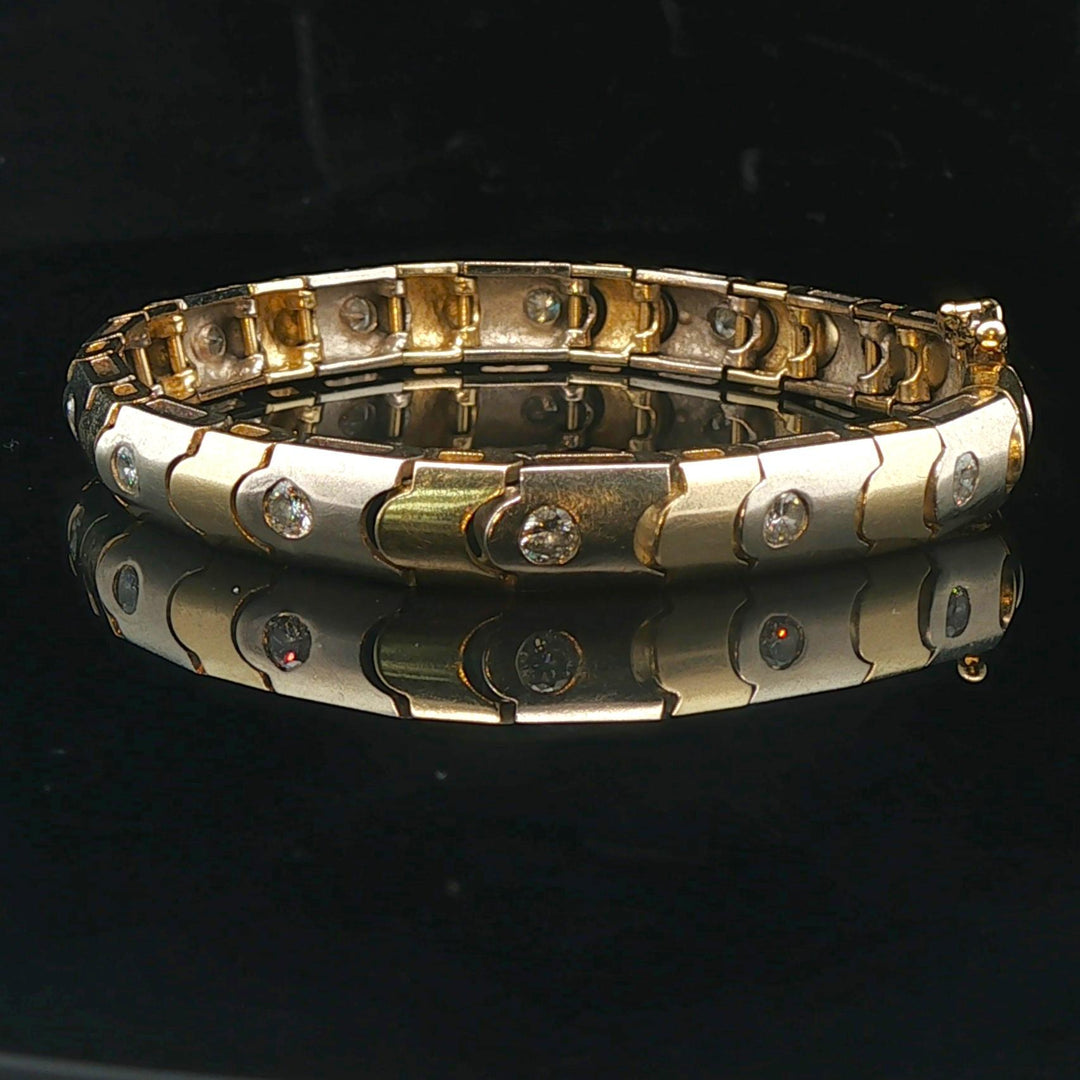 14k Yellow and White Gold 1cttw Diamond Scalloped Bar Link Bracelet 6.75"