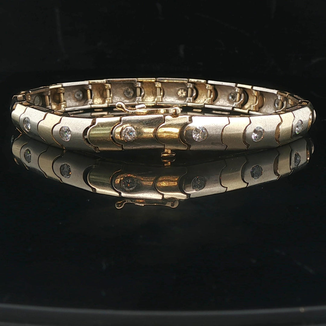 14k Yellow and White Gold 1cttw Diamond Scalloped Bar Link Bracelet 6.75"