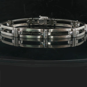 14k White Gold and 0.50cttw Diamond 22g Men's Bar Link Bracelet 8.5"