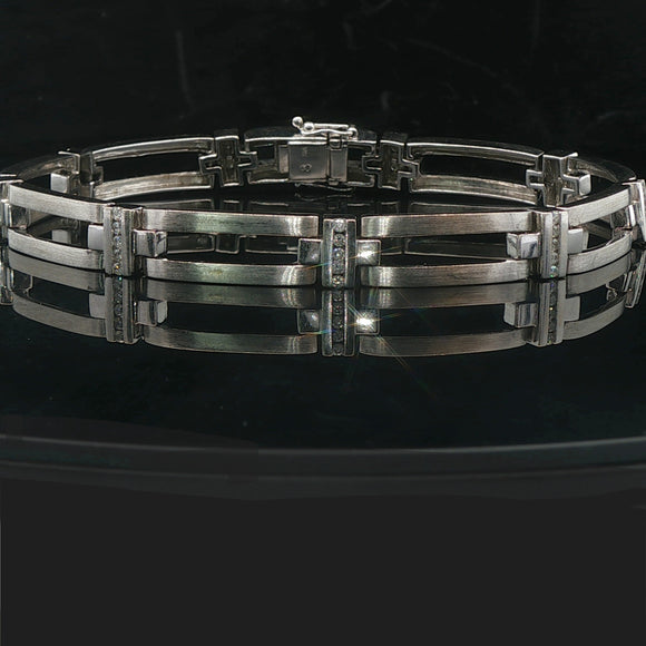 14k White Gold and 0.50cttw Diamond 22g Men's Bar Link Bracelet 8.5