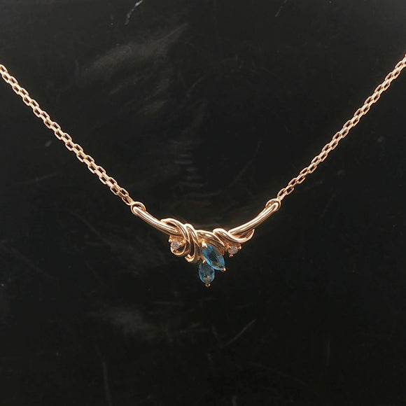 14k Yellow Gold Topaz and Diamond Ladies Pendant Necklace 17