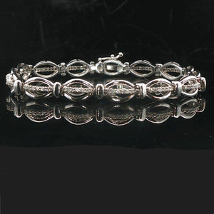 18k White Gold and 1cttw Diamond 17.3g Fancy Oval Link Bracelet 7"
