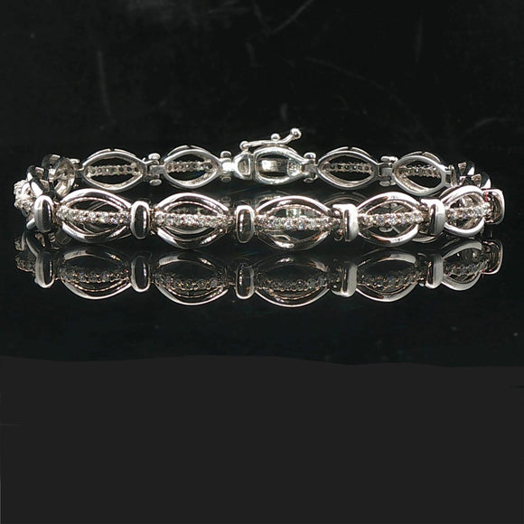 18k White Gold and 1cttw Diamond 17.3g Fancy Oval Link Bracelet 7