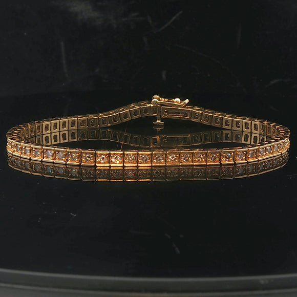 18k Yellow Gold and 2cttw Diamond 14.7g Solid Squared Tennis Bracelet 7.25