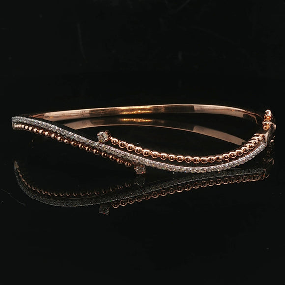 14k Rose and White Gold and 0.50cttw Diamond Curved Bypass Bangle Bracelet 6.75