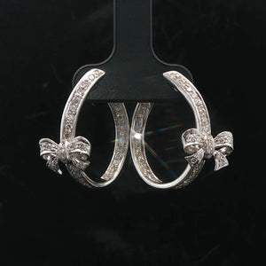 18k White Gold and 0.39cttw Diamond Inside Out Bow Hoop Earrings