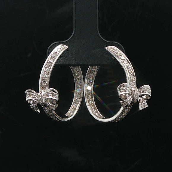 18k White Gold and 0.39cttw Diamond Inside Out Bow Hoop Earrings