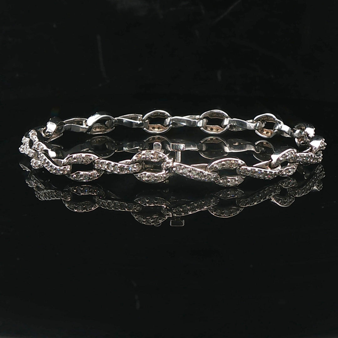 14k White Gold and 2cttw Diamond Encrusted Fancy Link Ladies Bracelet 7"