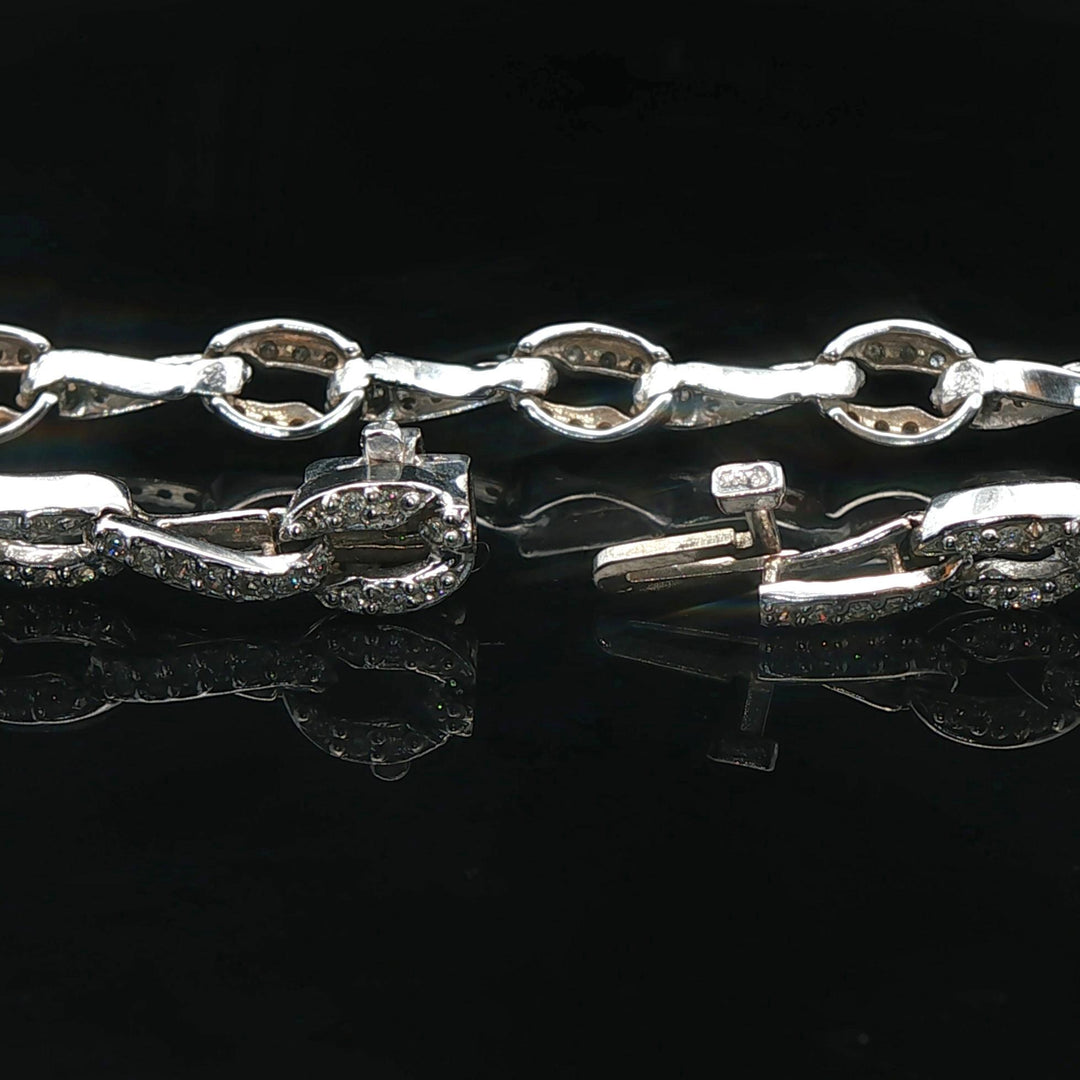14k White Gold and 2cttw Diamond Encrusted Fancy Link Ladies Bracelet 7"