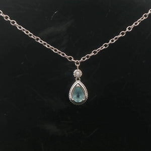 14k White Gold Aquamarine and Diamond 8.7g Ladies Pendant Necklace Italy 16"