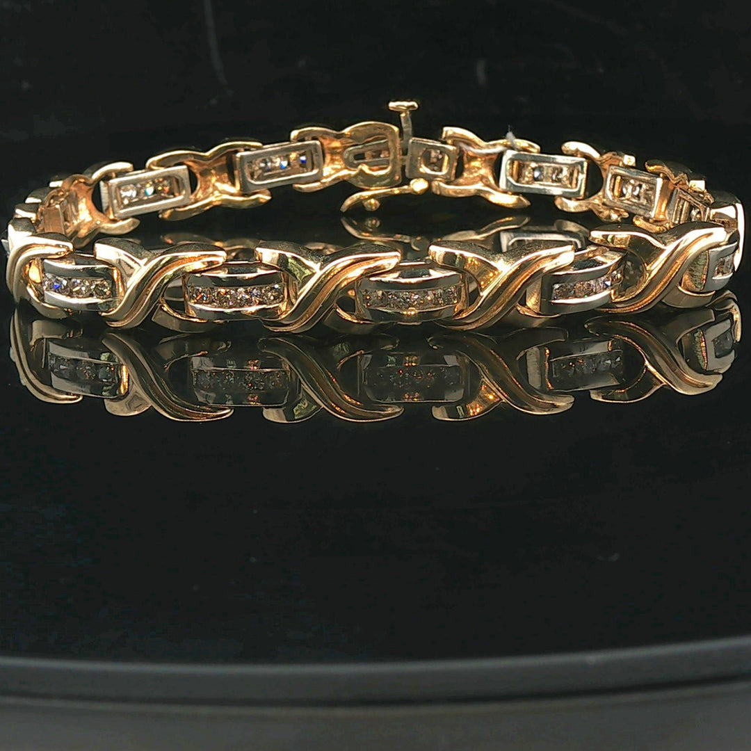 14k Yellow and White Gold 1cttw Diamond Solid 24.5g X Link Bracelet 7.25"