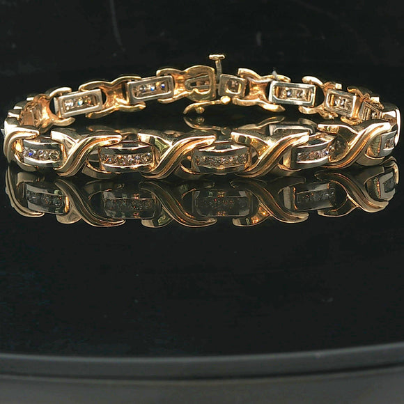 14k Yellow and White Gold 1cttw Diamond Solid 24.5g X Link Bracelet 7.25