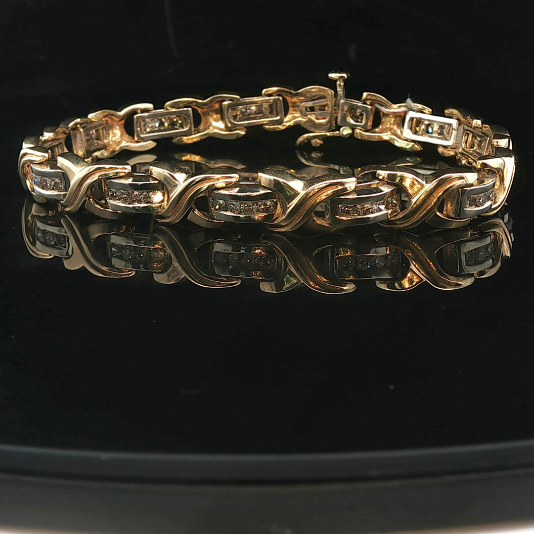 14k Yellow and White Gold 1cttw Diamond Solid 24.5g X Link Bracelet 7.25"