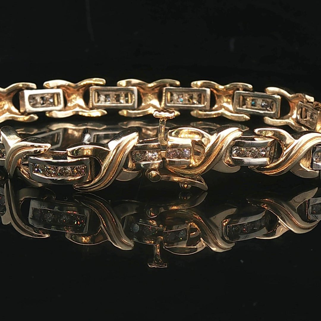 14k Yellow and White Gold 1cttw Diamond Solid 24.5g X Link Bracelet 7.25"