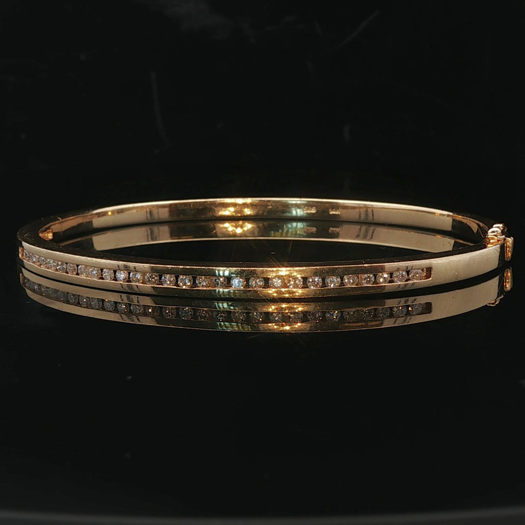 14k Yellow Gold and Diamond 13.2g Solid Bangle Bracelet 6.5"