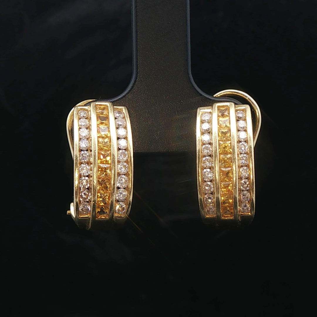 18k Yellow Gold 6.8g Diamond and Yellow Sapphire Huggie Earrings