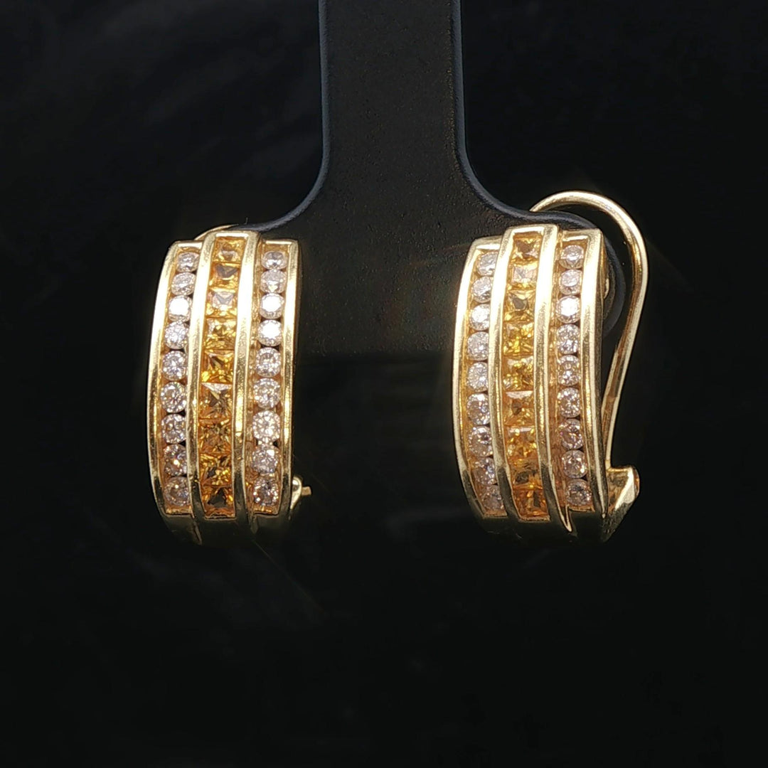 18k Yellow Gold 6.8g Diamond and Yellow Sapphire Huggie Earrings