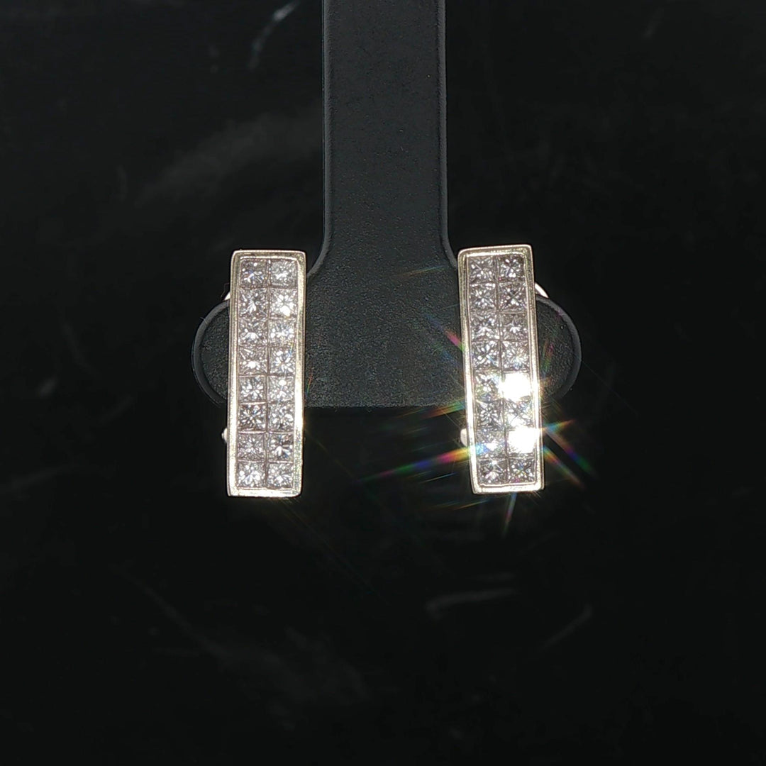 18k White Gold and 1.28cttw Princess Cut Diamonds Bar Clip On Earrings