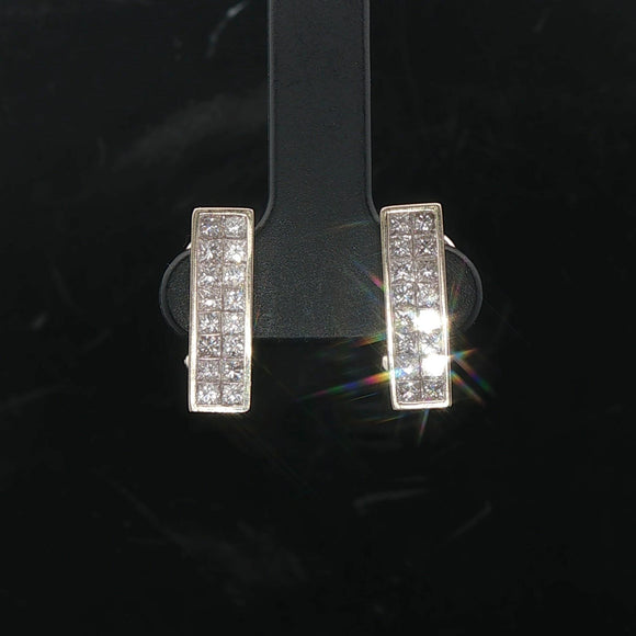 18k White Gold and 1.28cttw Princess Cut Diamonds Bar Clip On Earrings