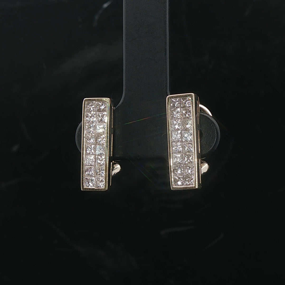 18k White Gold and 1.28cttw Princess Cut Diamonds Bar Clip On Earrings