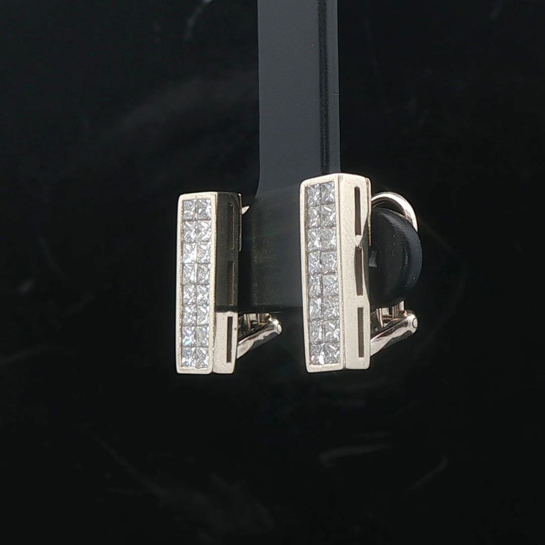 18k White Gold and 1.28cttw Princess Cut Diamonds Bar Clip On Earrings