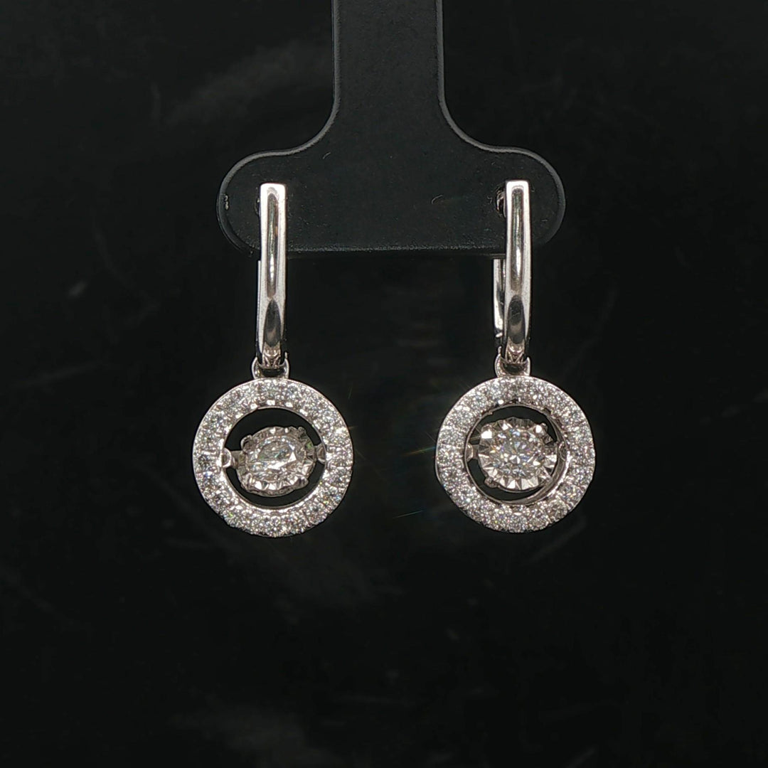 14k White Gold and 1cttw Diamond Floating Dangle Drop Earrings 1"