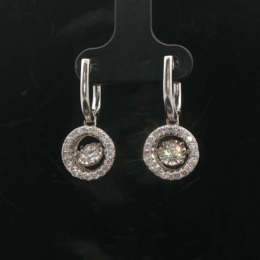 14k White Gold and 1cttw Diamond Floating Dangle Drop Earrings 1"