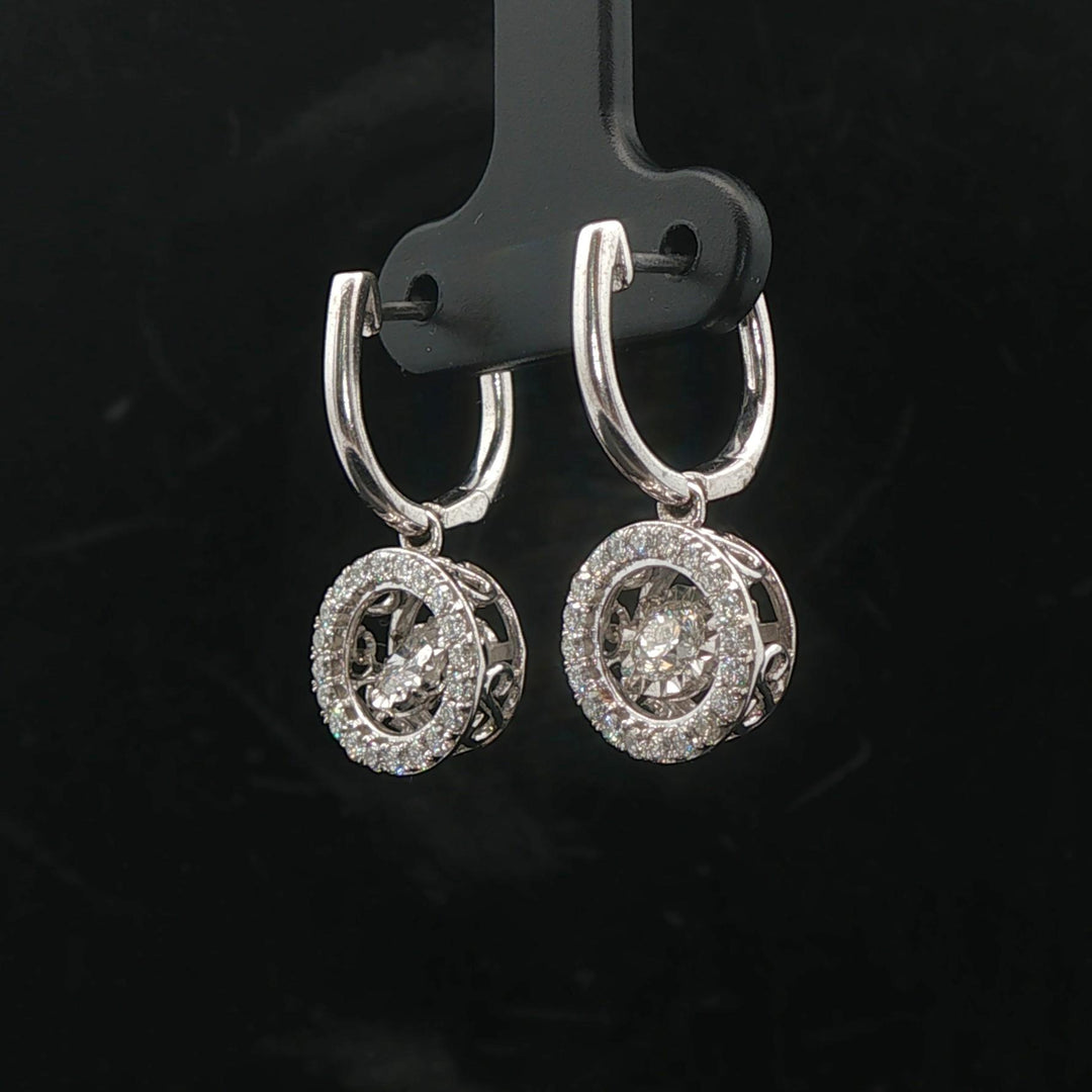 14k White Gold and 1cttw Diamond Floating Dangle Drop Earrings 1"