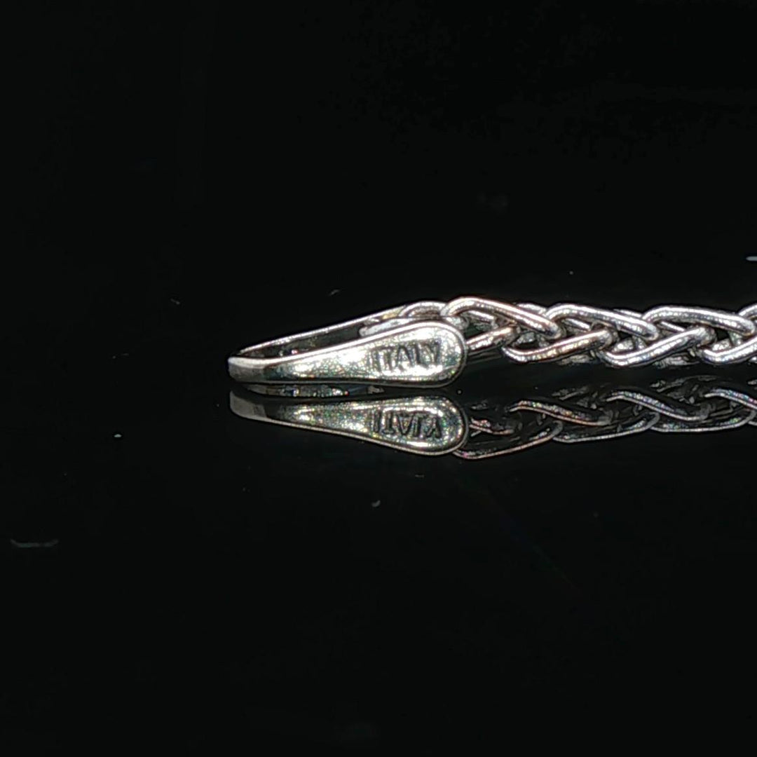 14k White Gold and 3cttw Diamond Wheat Link Fancy Pendant Necklace Italy 15"