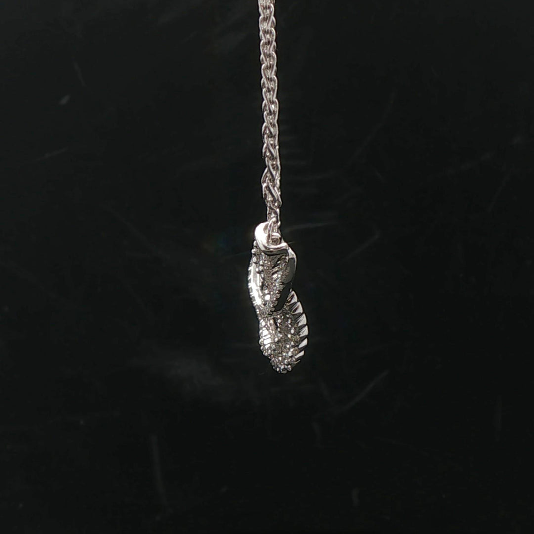 14k White Gold and 3cttw Diamond Wheat Link Fancy Pendant Necklace Italy 15"