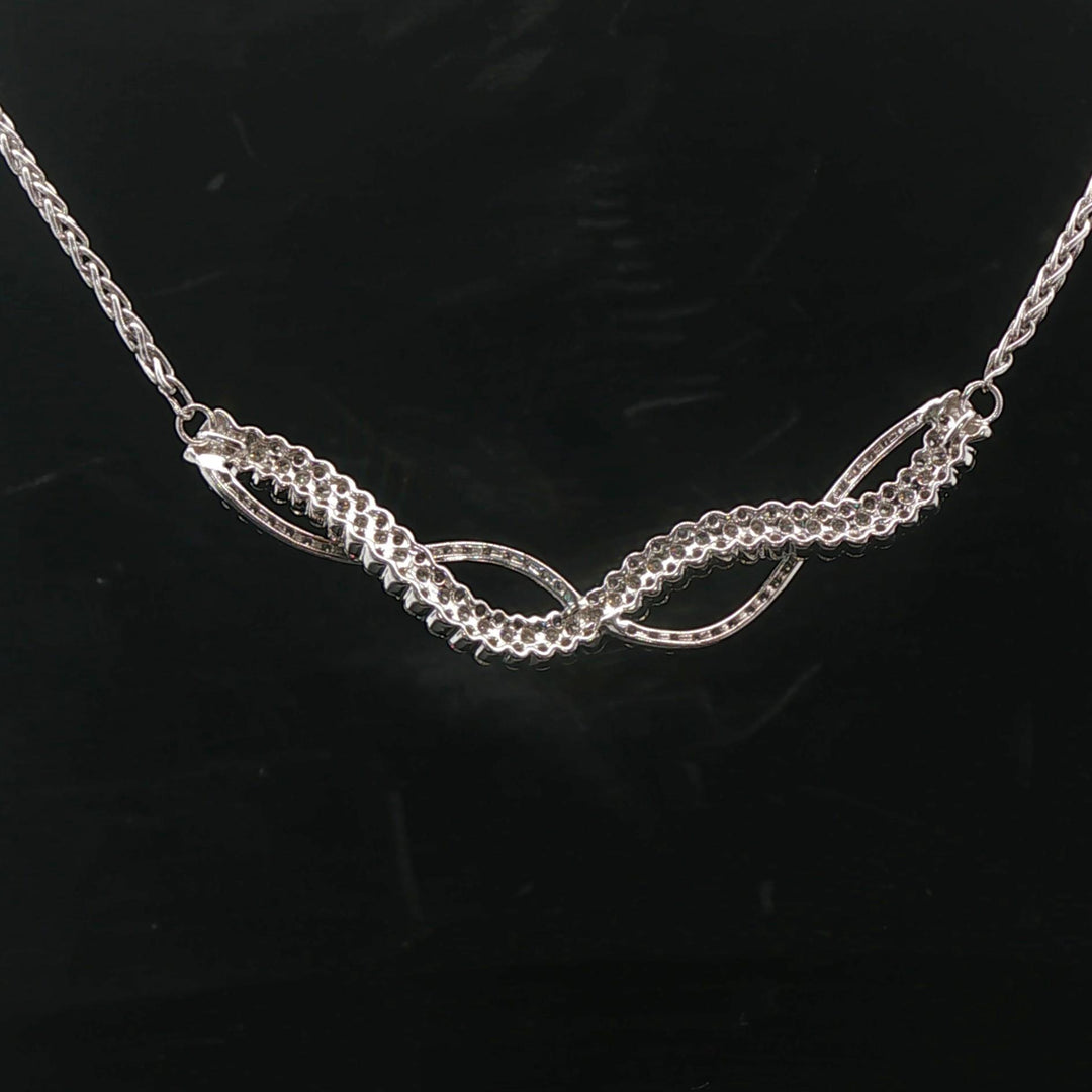 14k White Gold and 3cttw Diamond Wheat Link Fancy Pendant Necklace Italy 15"