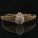 14k Yellow and White Gold Floral Diamond Motif Vintage Bangle Bracelet 6.5"