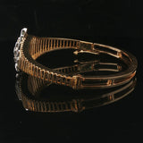 14k Yellow and White Gold Floral Diamond Motif Vintage Bangle Bracelet 6.5"