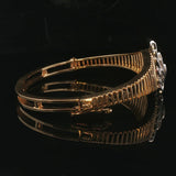 14k Yellow and White Gold Floral Diamond Motif Vintage Bangle Bracelet 6.5"
