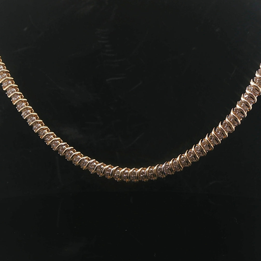 14k Yellow Gold and 3cttw Diamond 30.6g Vintage Tennis Necklace 16"