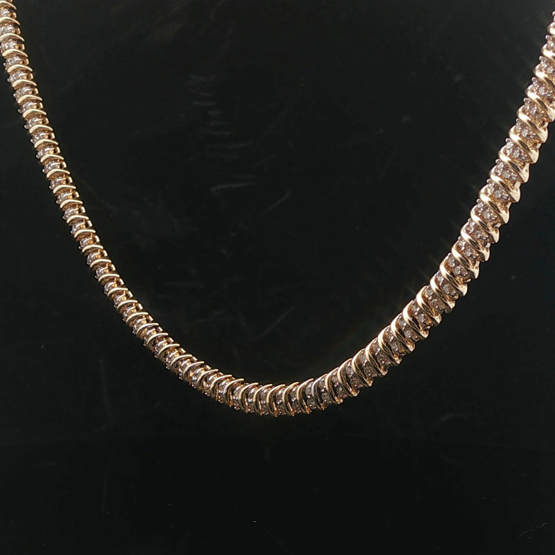 14k Yellow Gold and 3cttw Diamond 30.6g Vintage Tennis Necklace 16"