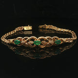14k Yellow Gold Emerald and Diamond 11.8g Two Strand Rope Bracelet 7"