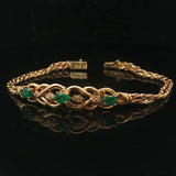 14k Yellow Gold Emerald and Diamond 11.8g Two Strand Rope Bracelet 7"