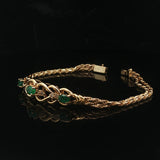14k Yellow Gold Emerald and Diamond 11.8g Two Strand Rope Bracelet 7"