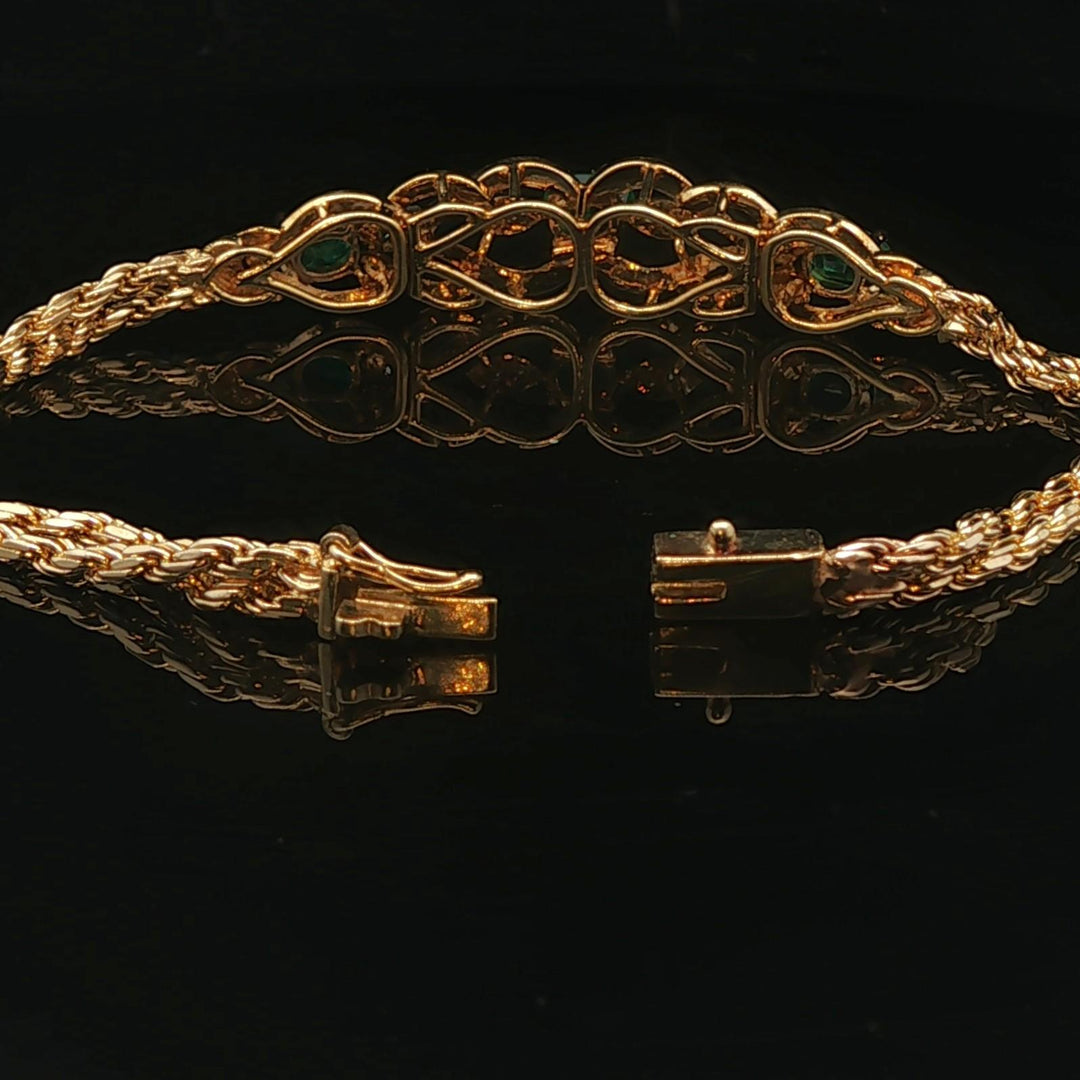 14k Yellow Gold Emerald and Diamond 11.8g Two Strand Rope Bracelet 7"