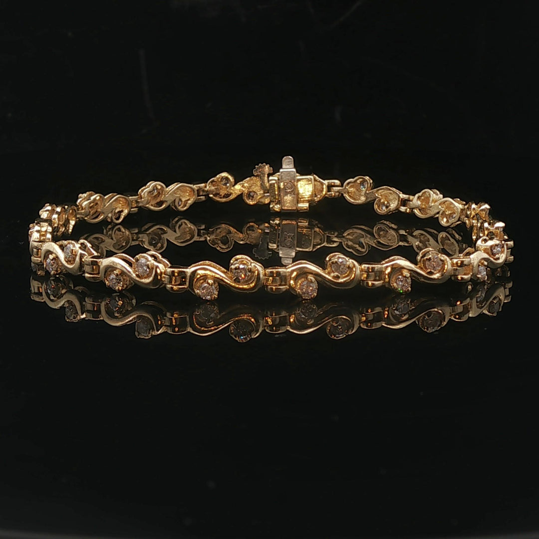 14k Yellow Gold and 1cttw Diamond 8.2g Ladies Fancy Link Bracelet 7"