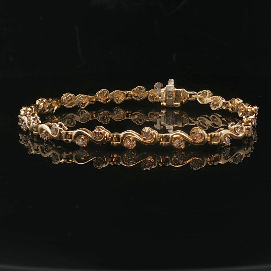 14k Yellow Gold and 1cttw Diamond 8.2g Ladies Fancy Link Bracelet 7"