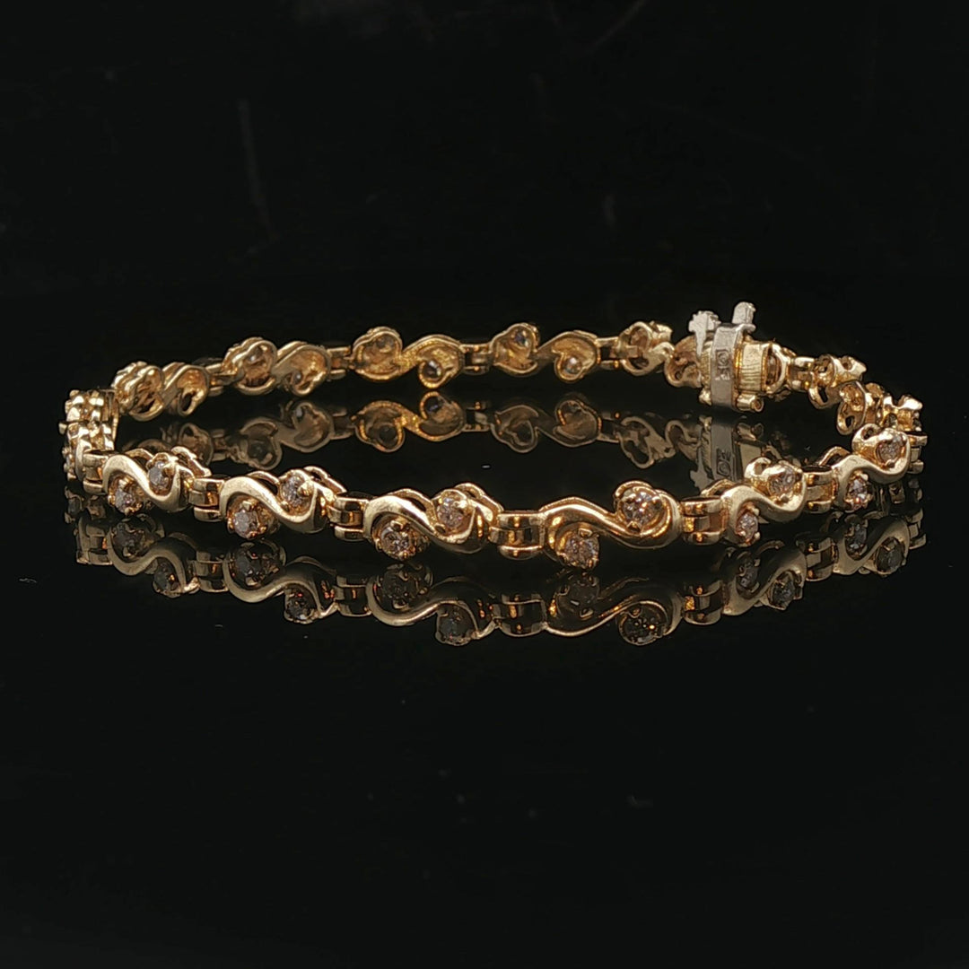 14k Yellow Gold and 1cttw Diamond 8.2g Ladies Fancy Link Bracelet 7"