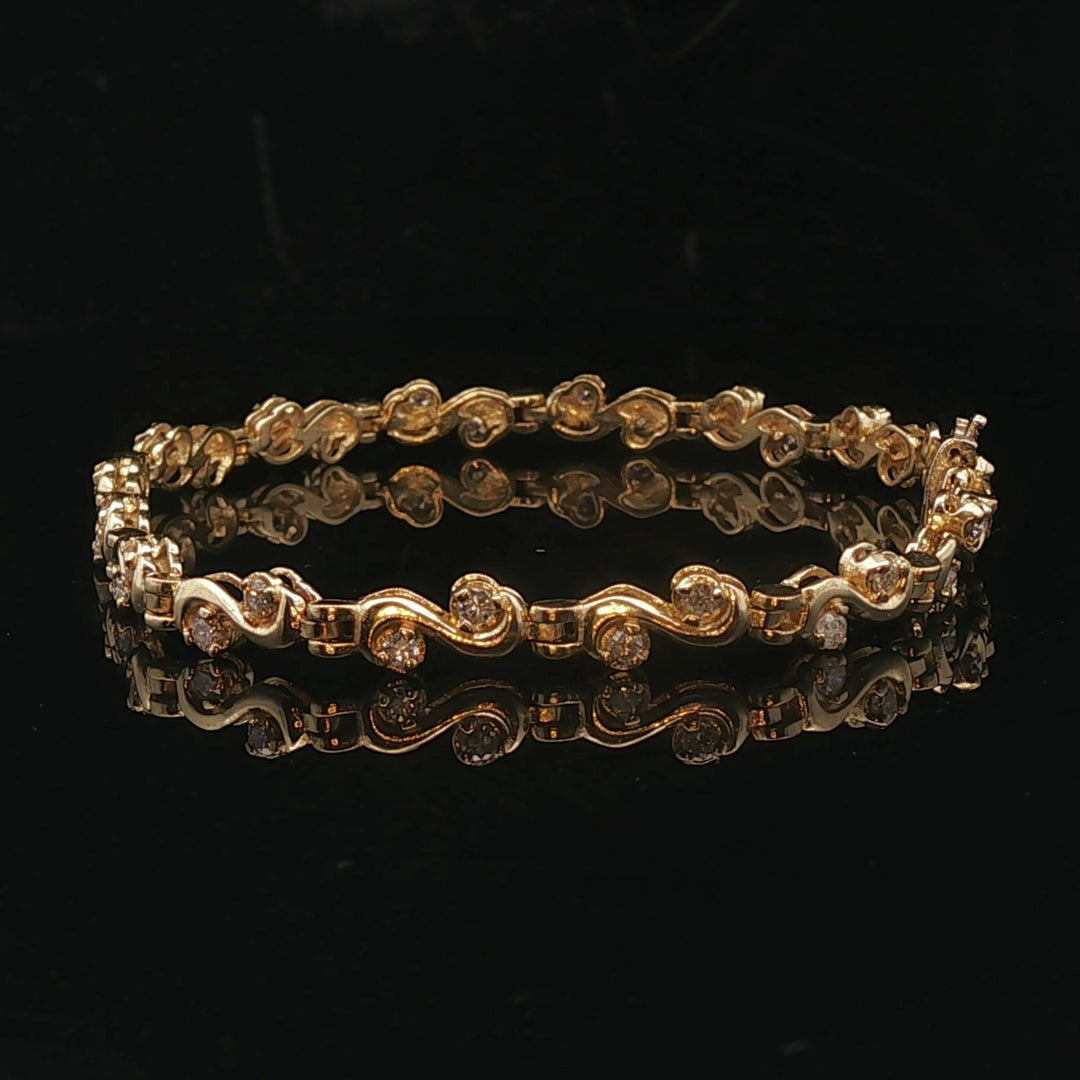 14k Yellow Gold and 1cttw Diamond 8.2g Ladies Fancy Link Bracelet 7"