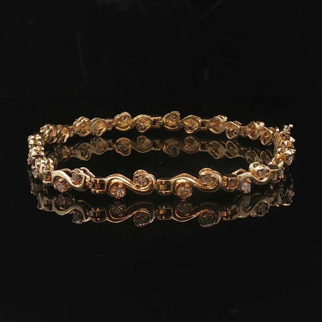 14k Yellow Gold and 1cttw Diamond 8.2g Ladies Fancy Link Bracelet 7"