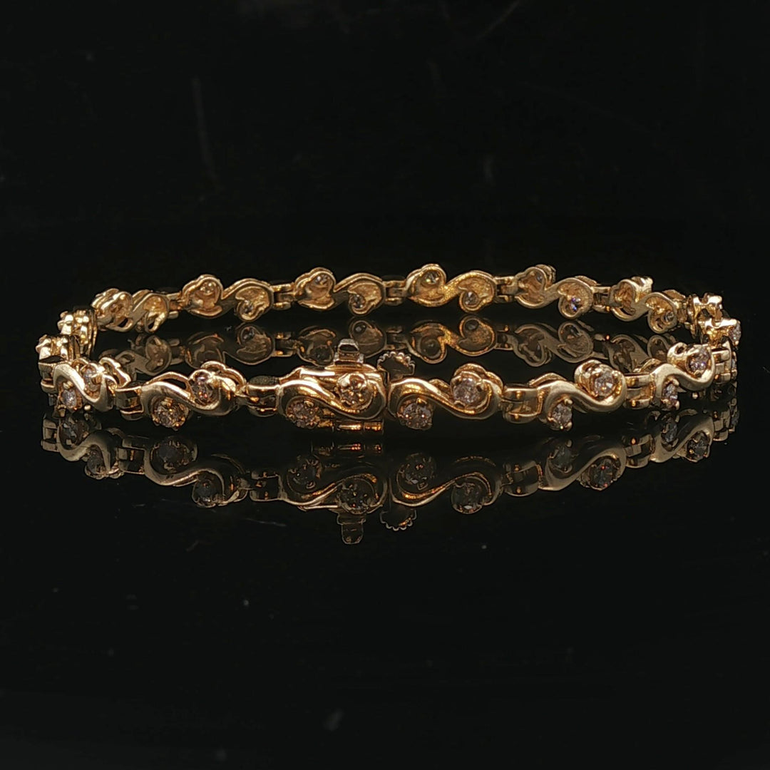 14k Yellow Gold and 1cttw Diamond 8.2g Ladies Fancy Link Bracelet 7"