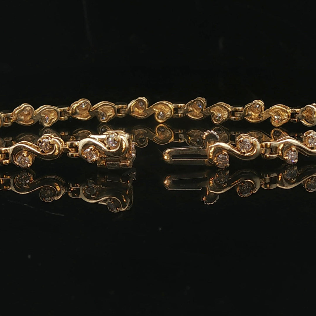 14k Yellow Gold and 1cttw Diamond 8.2g Ladies Fancy Link Bracelet 7"
