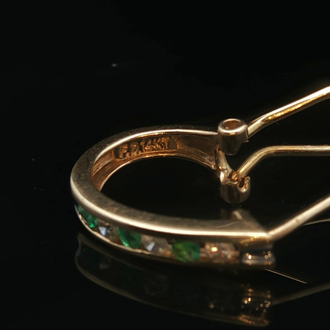 14k Yellow Gold Emerald and Diamond Small Hoop Earrings