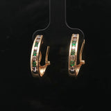 14k Yellow Gold Emerald and Diamond Small Hoop Earrings