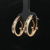 14k Yellow Gold Emerald and Diamond Small Hoop Earrings